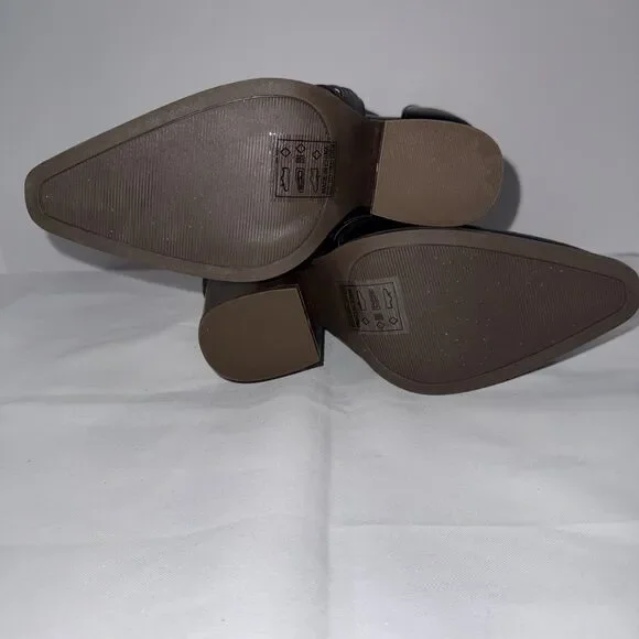 Qupid Black Strappy Ankle Boots Back Zipper Block Heel - Picture 6 of 8